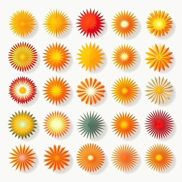 Vector isometric vector sunbursts on white background