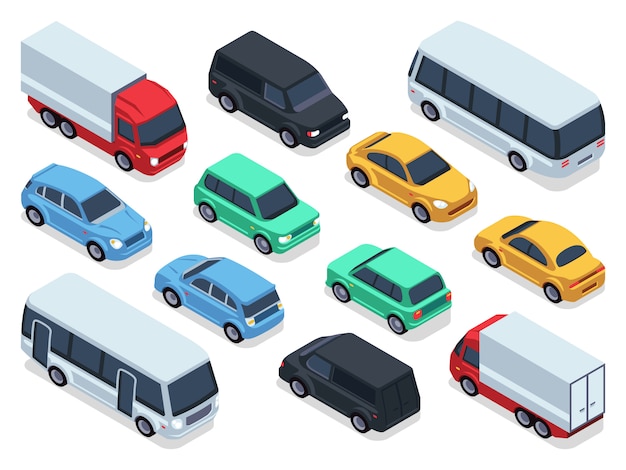 Vector isometric vehicles and cars for 3d city traffic map.