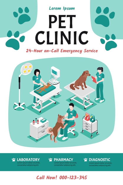 Isometric veterinary poster template