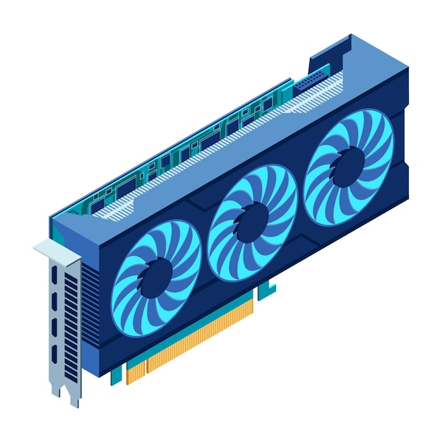 イソメトリックビデオグラフィックカード コンピュータハードウェアコンポーネント GPU グラフィックスカードイラスト