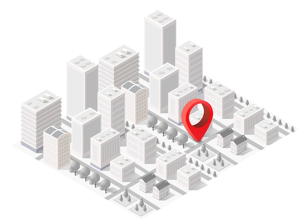 Vector an isometric view of the city block with houses streets and trees