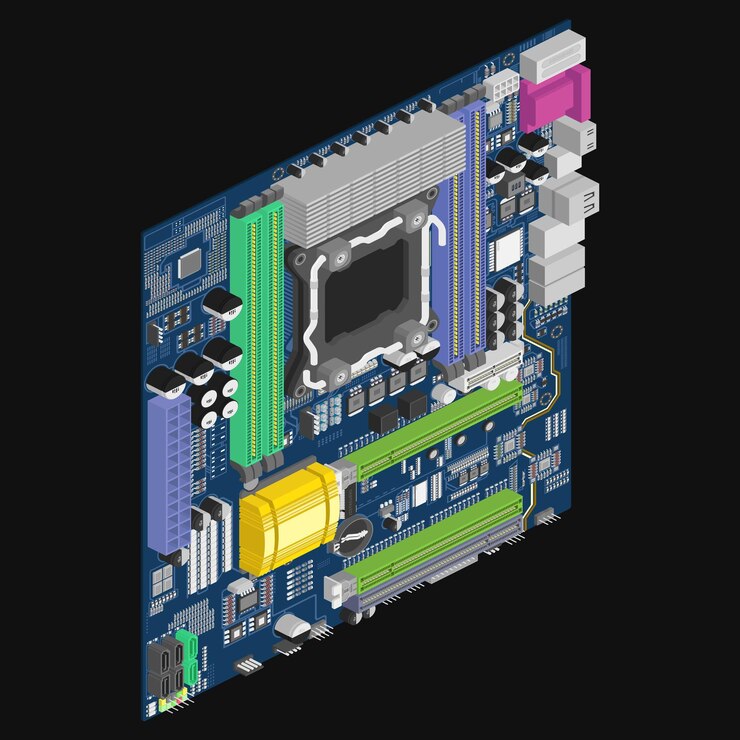 Вектор isometric view of a computer motherboard