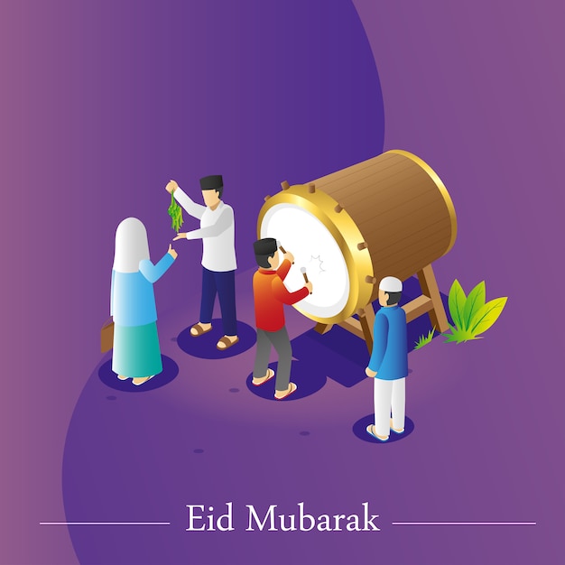 Isometric view of eid greetings