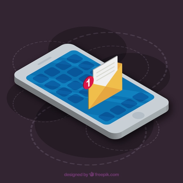 Vector isometric view of mobile phone with instagram post