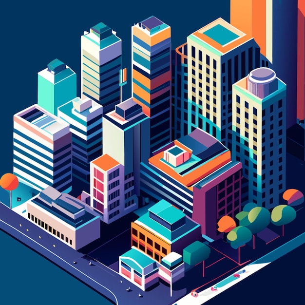 Vector isometric view of a modern city vector illustration