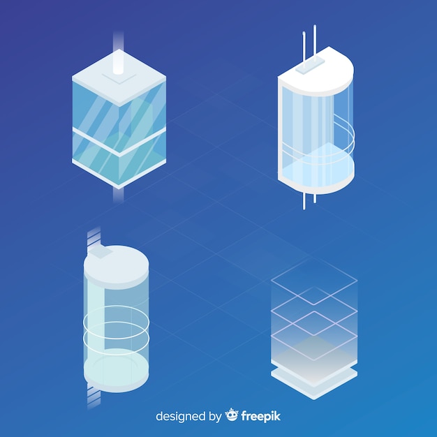 Vector isometric view of modern elevator collection