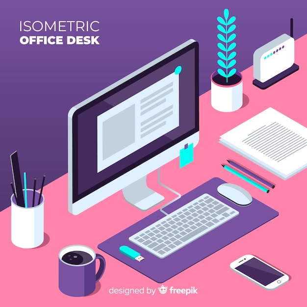 Isometric view of modern office desk