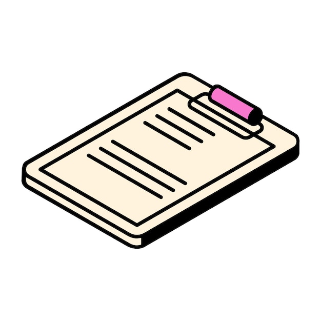 Isometric view of a clipboard with a few lines of text