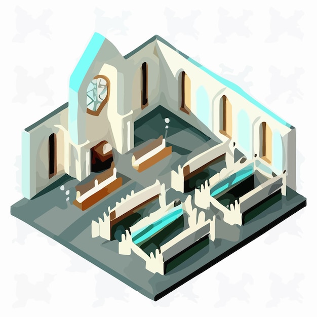 Vector isometric_view_of_interior_of_church_with_cross