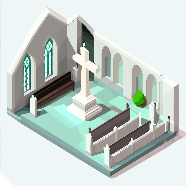 Vector isometric_view_of_interior_of_church_with_cross