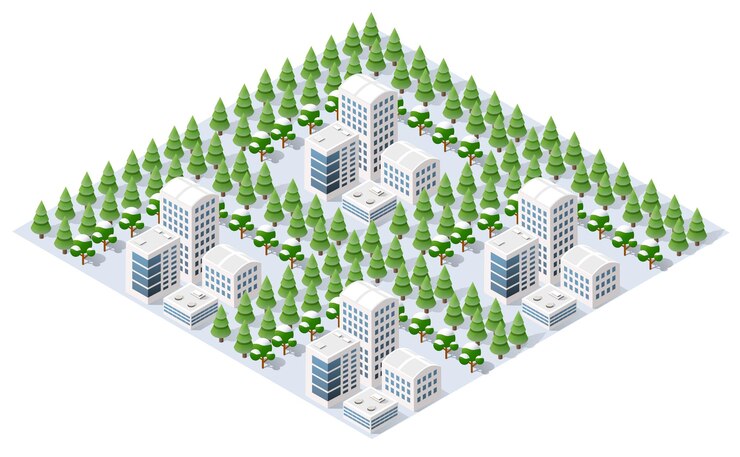 Vector isometric view projection of winter snow landscape the nature aspect