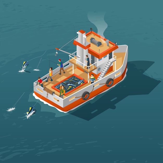 Isometric View of Tuna Fish Fishing