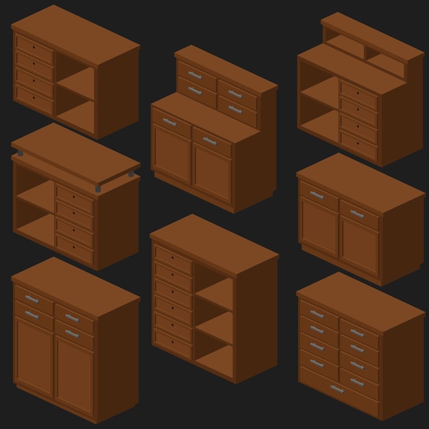 Vector isometric wardrobes