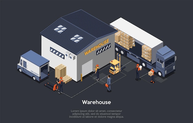 Vector isometric warehouse concept illustration