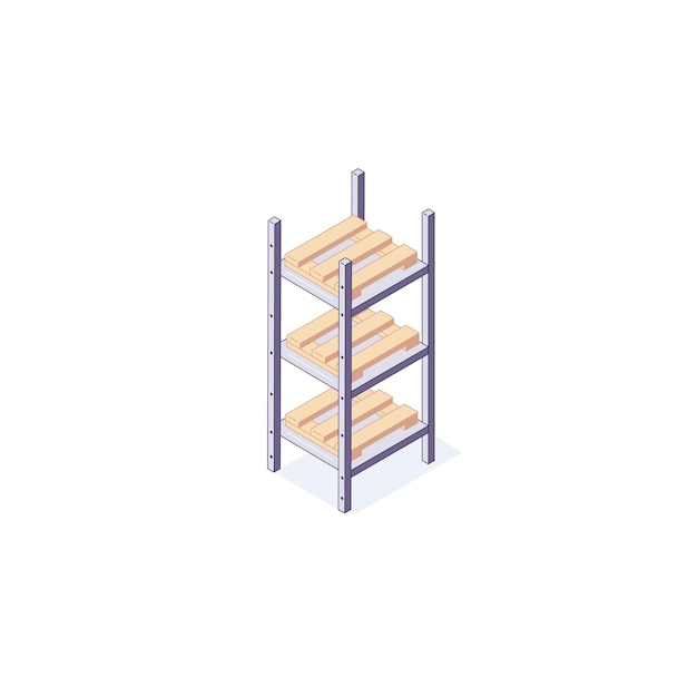 Vettore illustrazione isometrica dello scaffale dei pallet dello scaffale dell'attrezzatura del magazzino