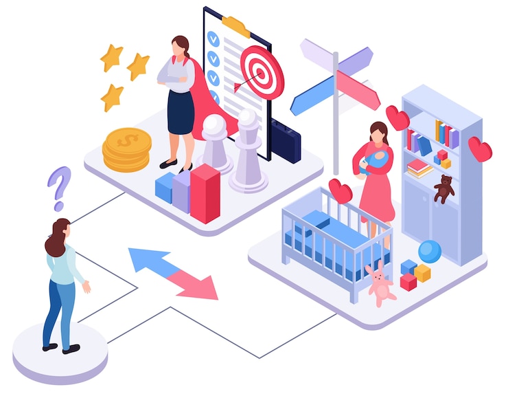 Vector isometric ways of choosing composition with a woman making a decision about her life