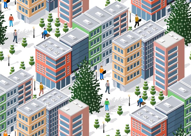 Vector isometric winter city