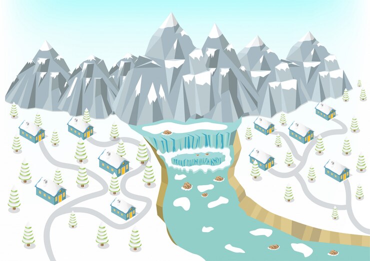 Vector isometric winter mountains background