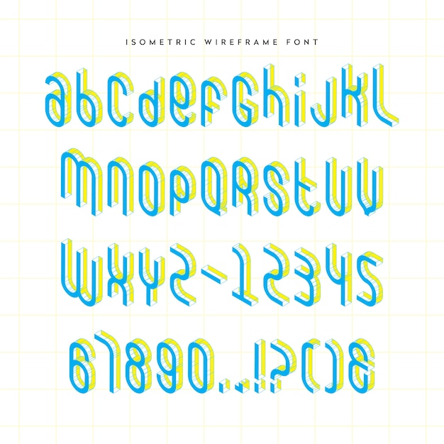 Font isometrico wireframe