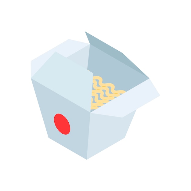 Isometric wok noodle box traditional japanese food menu 3d icon vector illustration asian delicious meal cafe restaurant take away delivery service isolated cardboard package with pasta spaghetti