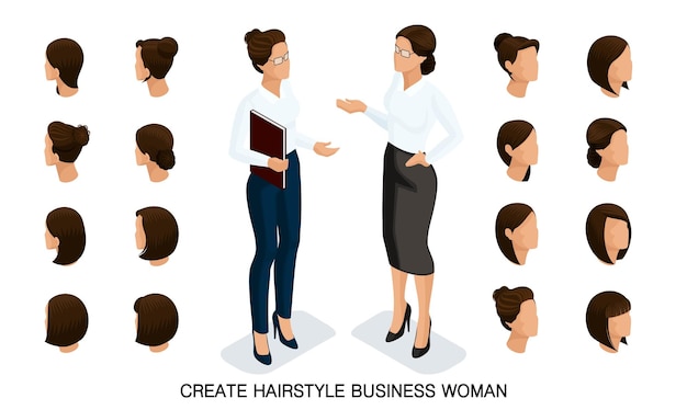 Isometric women hairstyles Create a stylish business woman fashionable hairstyle rear view