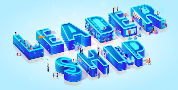 Isometric word leadership on light blue