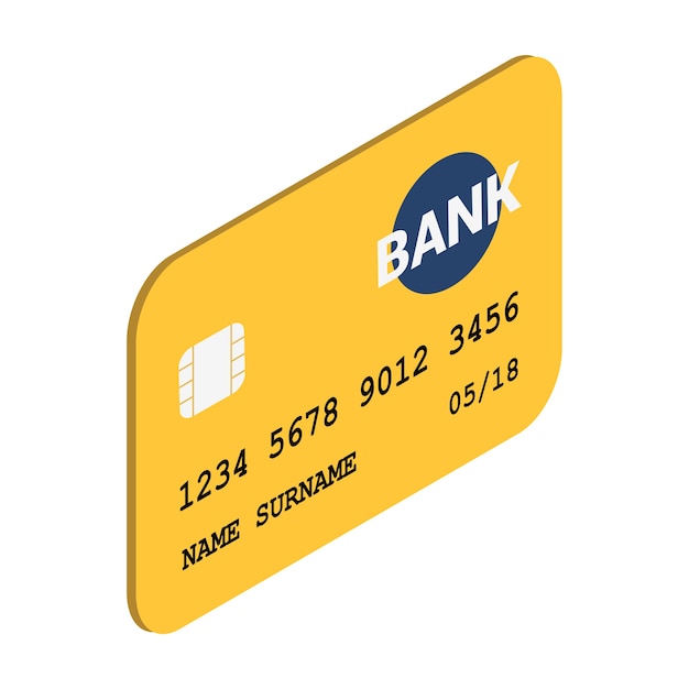 Isometric yellow credit card against the white background