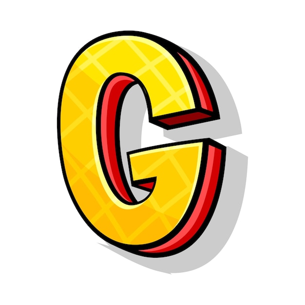 Изометрическая желтая и красная большая буква G в комическом стиле из алфавита Игривый и современный шрифт для любых дизайнерских работ Векторная иллюстрация изолирована на белом фоне