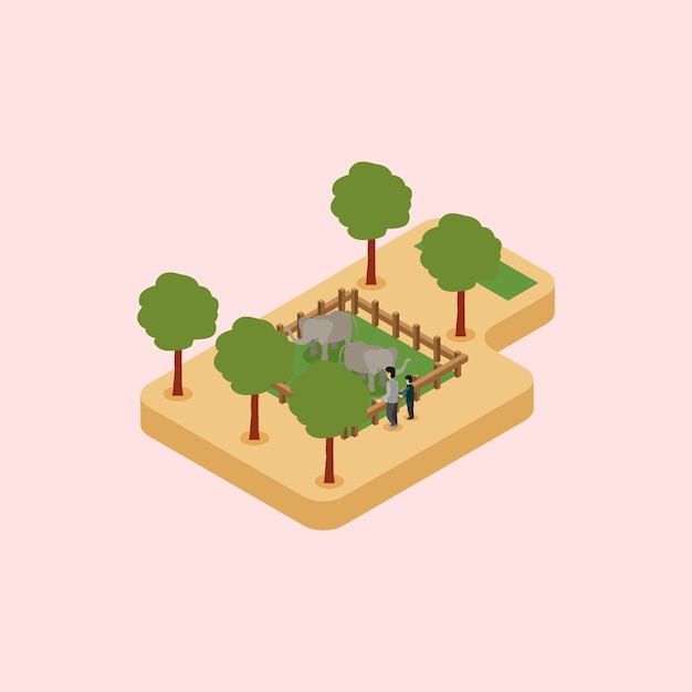 Vector isometric zoo illustration