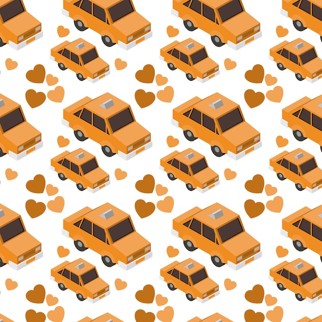 Isometrics taxi e cuori pattern di sfondo