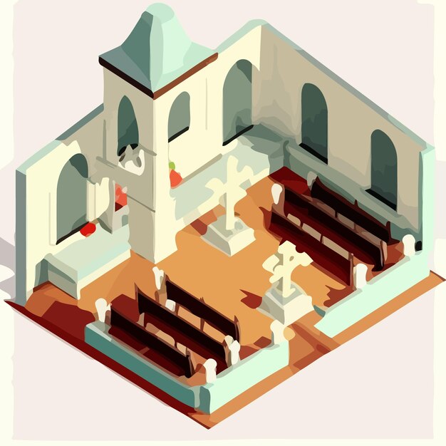 Vector isometrisch_beeld_van_het_interieur_van_de_kerk_met_kruis