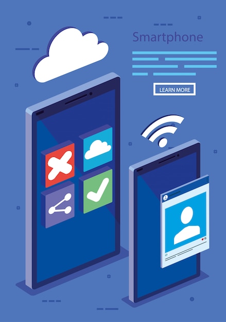 Isometrisch digitaal smartphones vectorontwerp