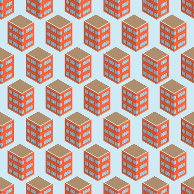 Isometrisch gebouw naadloos patroon. stedelijke architectuur concept achtergrond. stadsgebouwen in isometrische stijl. vector illustratie.