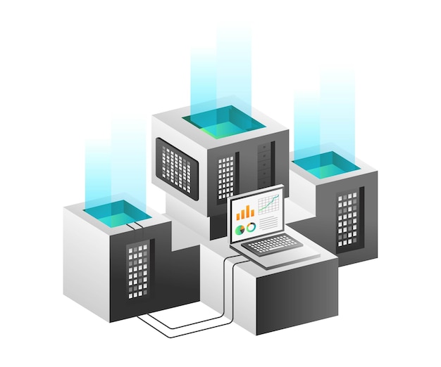 Isometrisch illustratieconcept Servergegevensanalyse