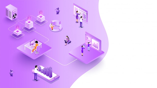 Isometrisch ontwerp van virtueel valuta-wisselplatform.