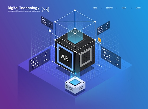 Isometrisch ontwerpconcept virtual reality en augmented reality. ar en vr ontwikkeling. digital media technology voor website