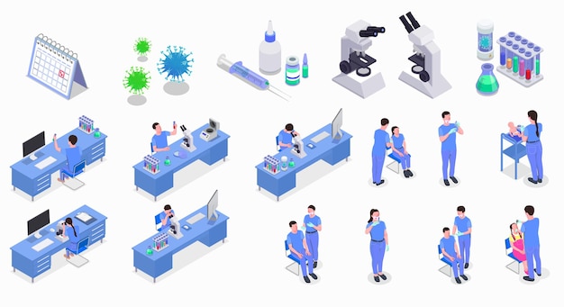 Isometrisch vaccinatiepictogram met verpleger in medisch masker met spuit vectorillustratie