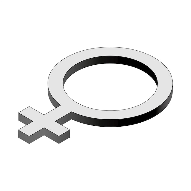 Isometrisch vrouwelijk geslachtsteken dat op wit wordt geïsoleerd Vrouwelijk symbool Zwart-wit vectorillustratie