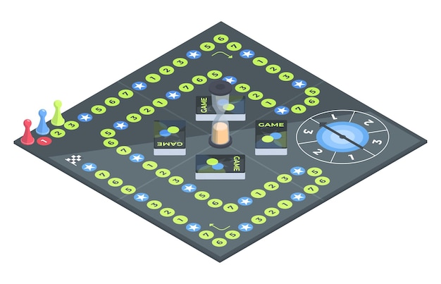 Isometrische 3d bord gokken Recreatie tafel spel partij alias spel vector illustratie op witte achtergrond