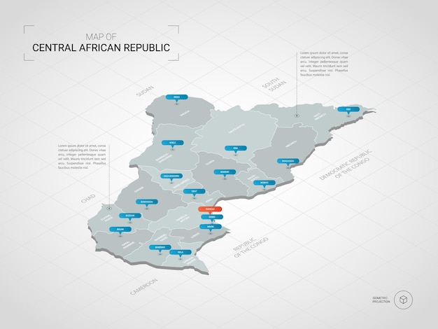 Isometrische 3D-kaart van Centraal-Afrikaanse Republiek.