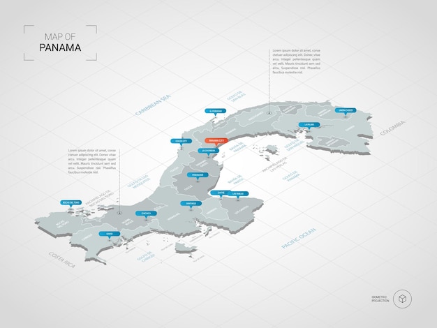 Isometrische 3D-kaart van Panama.