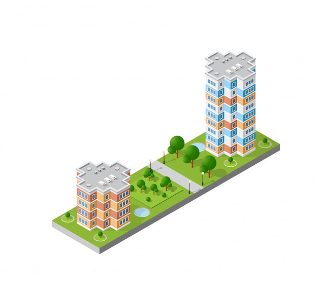 Isometrische 3D-landschap van de stad