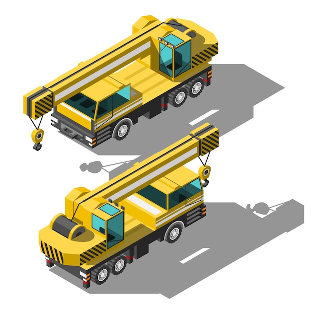 Isometrische 3D-transportwagen hijskraan Element Vector-ontwerpstijl instellen