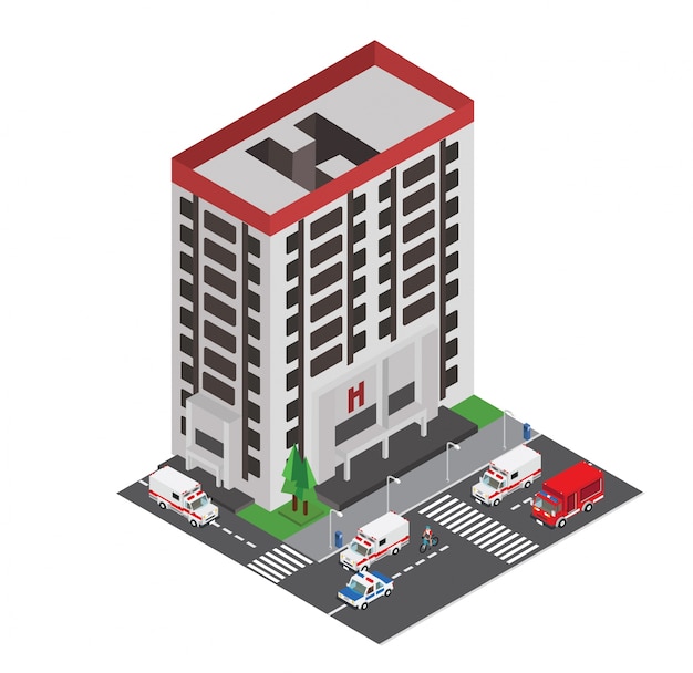 Isometrische 3d-vector stadsziekenhuis