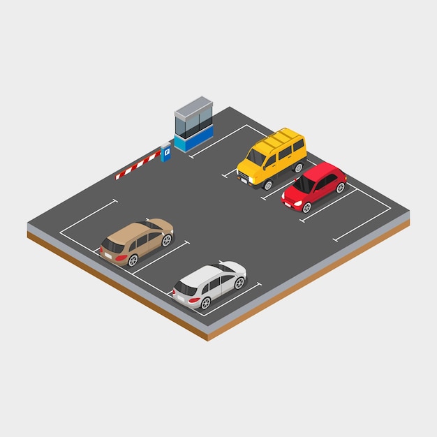 Isometrische auto op de parkeerplaats ontwerp concept illustratie