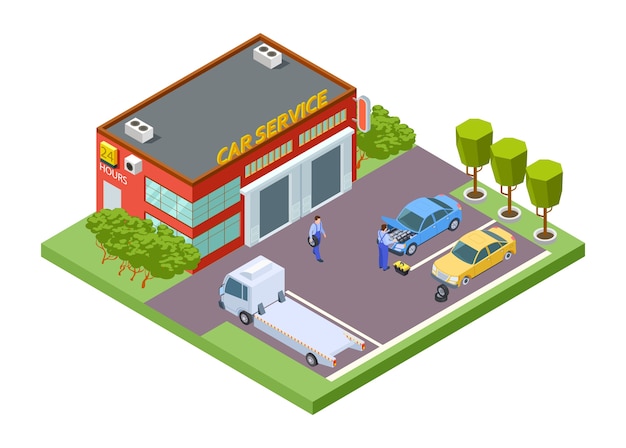 Isometrische autoservice locatie