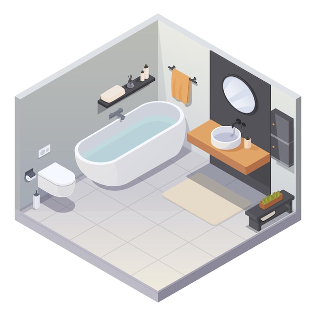 Isometrische badkamer met toilet en apparatuur vectorillustratie