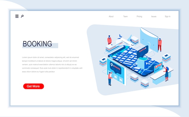 Isometrische bestemmingspagina-sjabloon voor online boeken.