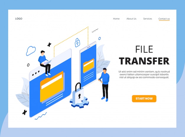 Isometrische bestemmingspagina van bestandsoverdracht