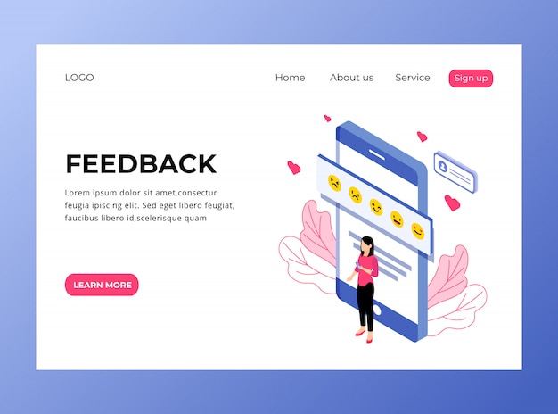 Isometrische bestemmingspagina van feedback